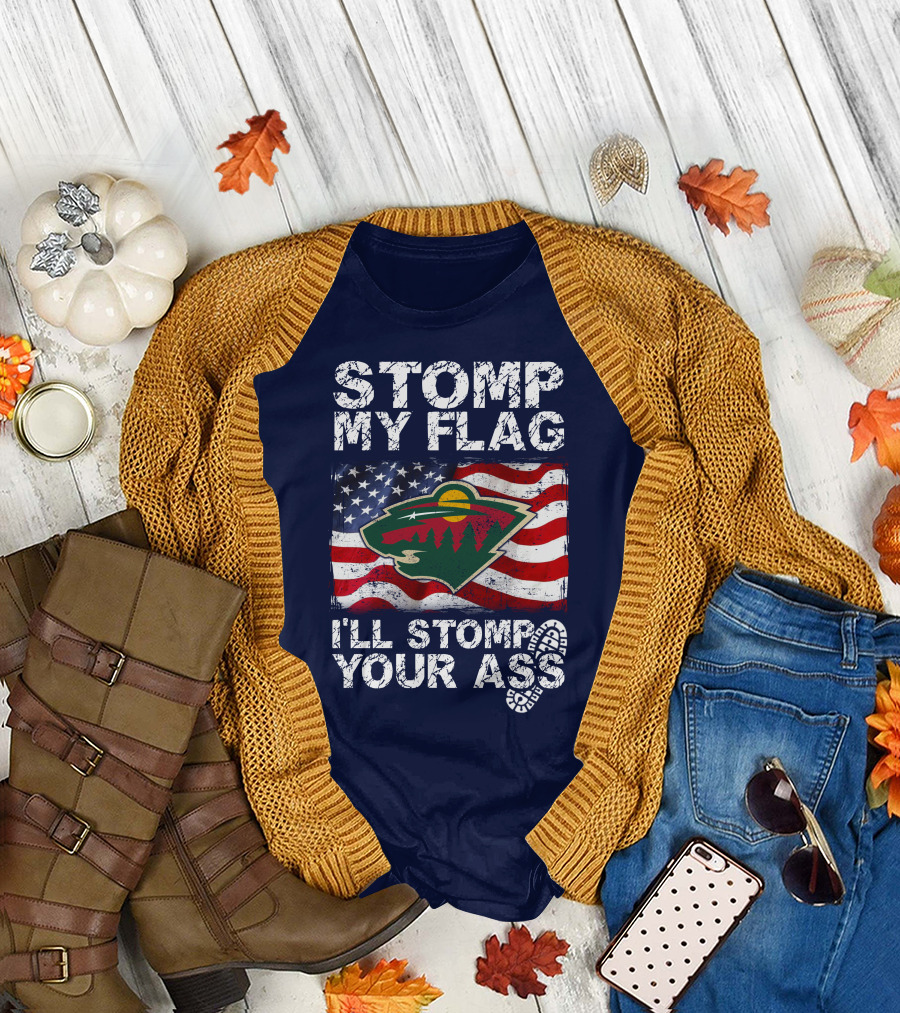 Minnesota Wild Stomp My Flag American Flag Logo Stomp Your Ass T-Shirt