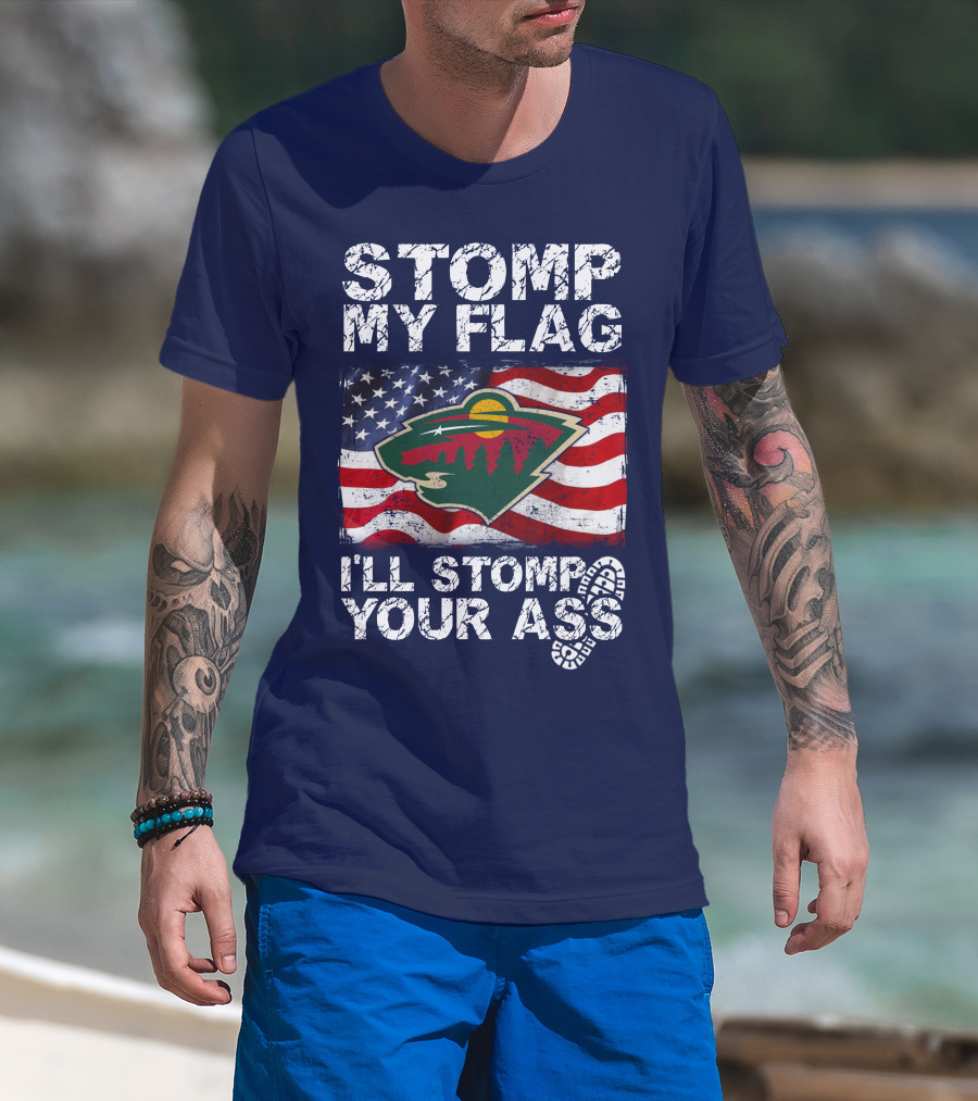 Minnesota Wild Stomp My Flag American Flag Logo Stomp Your Ass T-Shirt