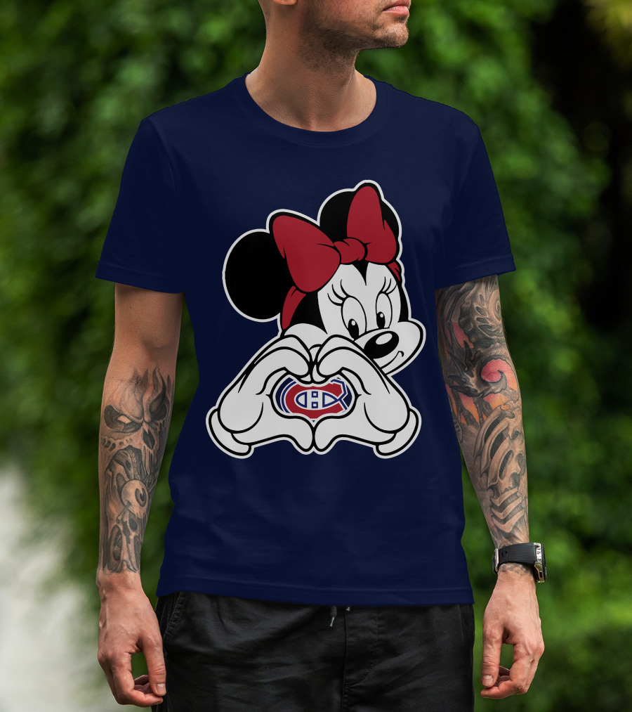 Minnie Mouse Heart Hands Montreal Canadiens Logo Red Bow T-Shirt