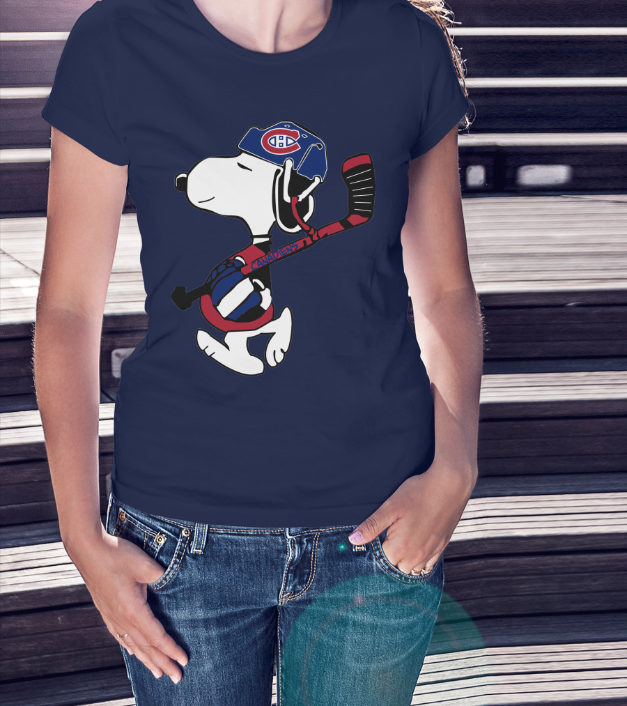 Canadiens Snoopy With Hockey Helmet And Stick T-Shirt