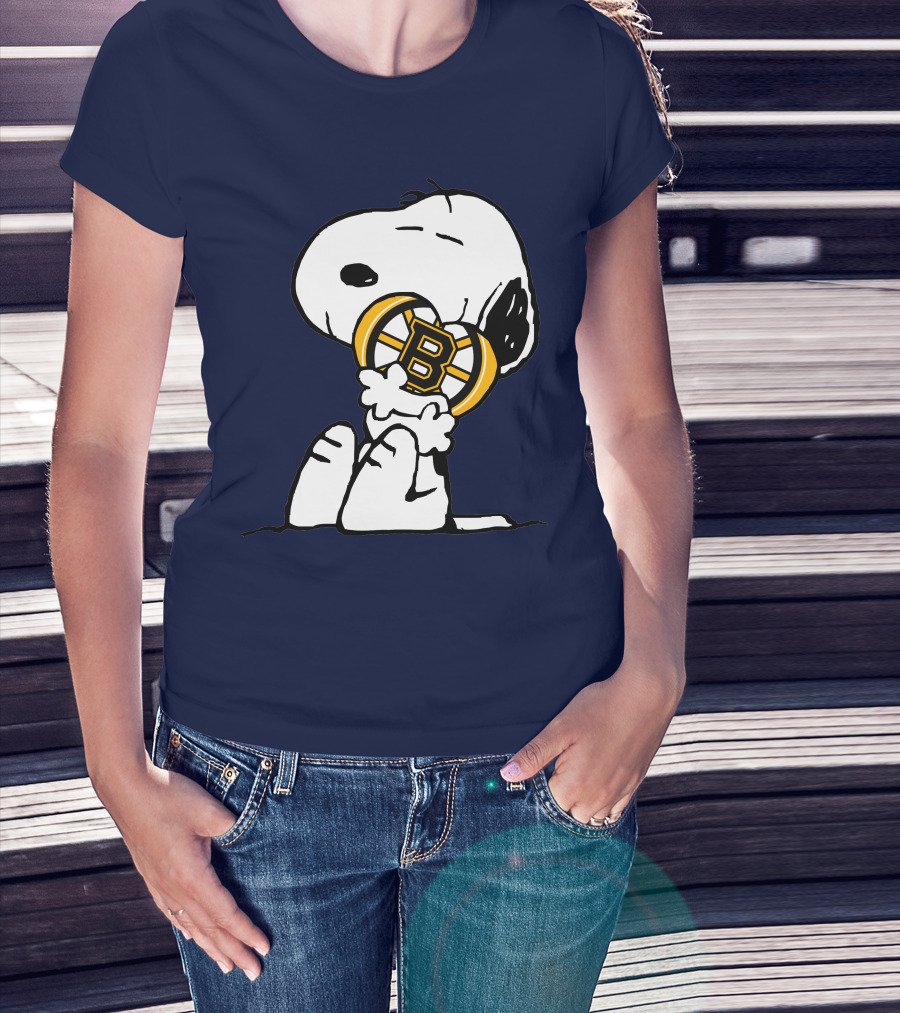 Snoopy With Boston Bruins Logo Embrace T-Shirt
