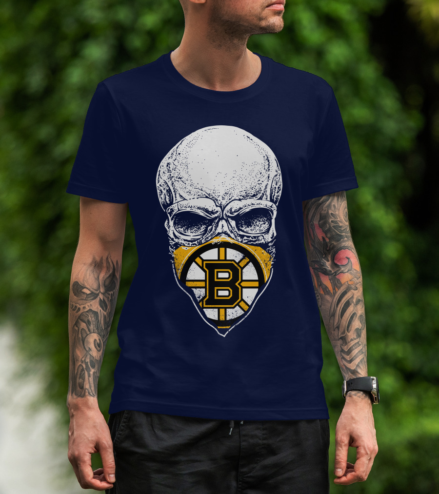 Boston Bruins Hockey Skull Logo Mashup T-Shirt