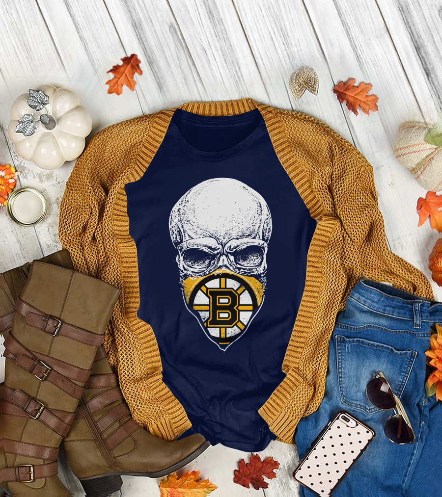 Boston Bruins Hockey Skull Logo Mashup T-Shirt