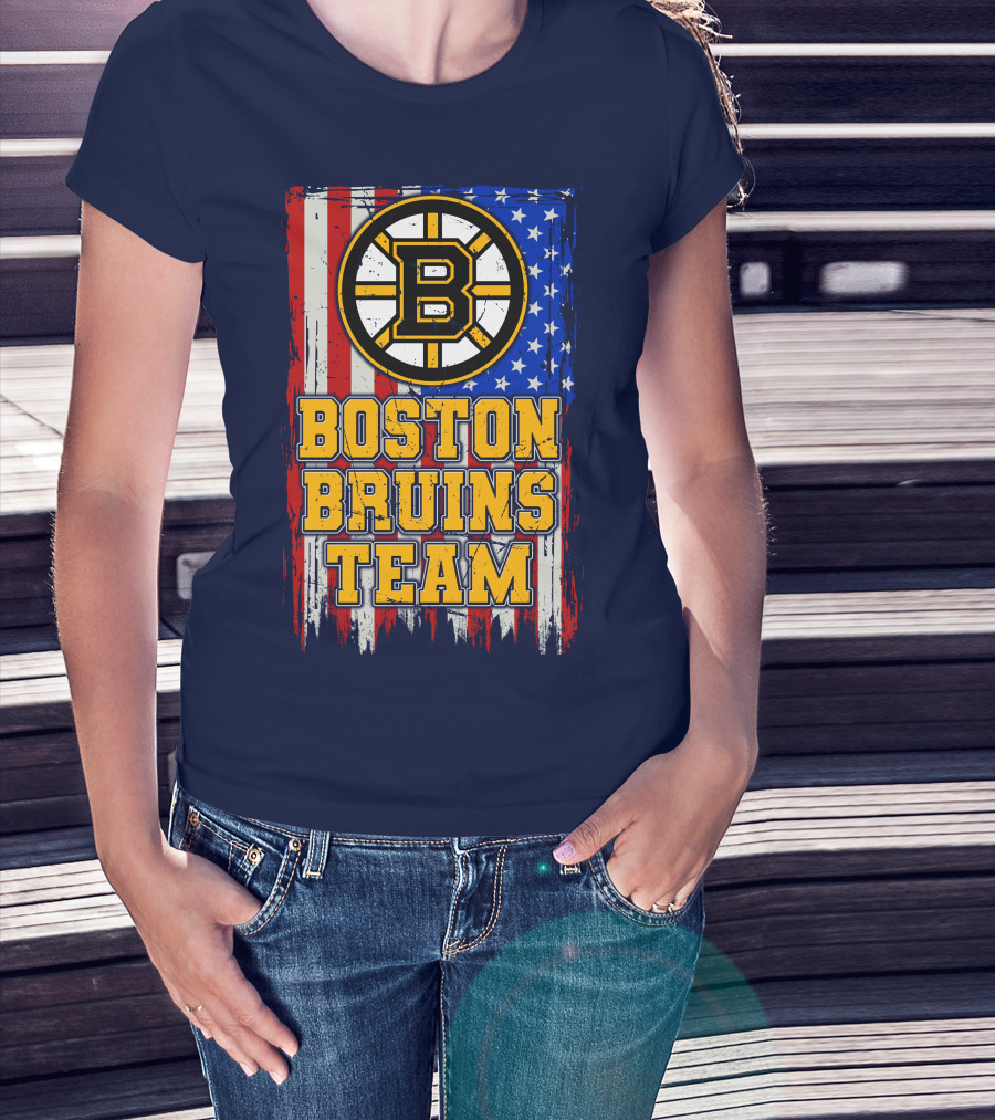 Boston Bruins Team American Flag T-Shirt