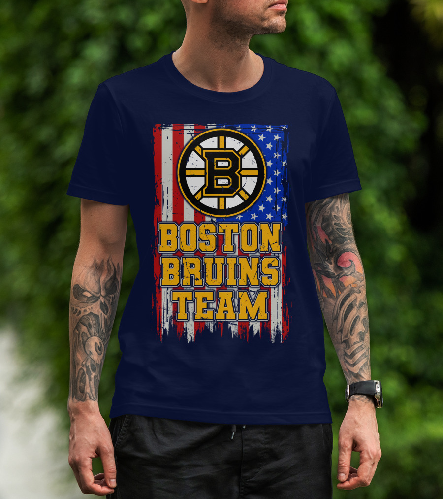 Boston Bruins Team American Flag T-Shirt