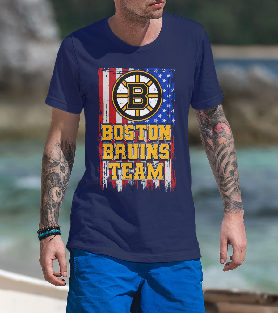 Boston Bruins Team American Flag T-Shirt