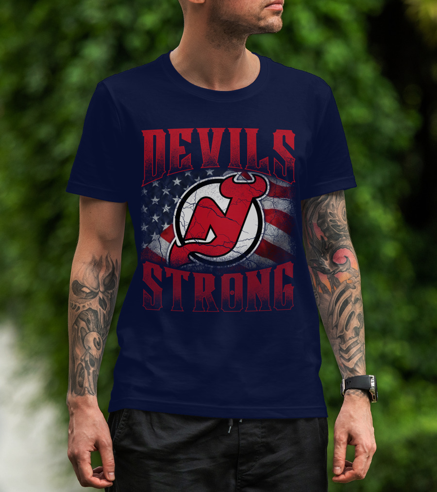 New Jersey Devils Strong Usa Flag T-Shirt