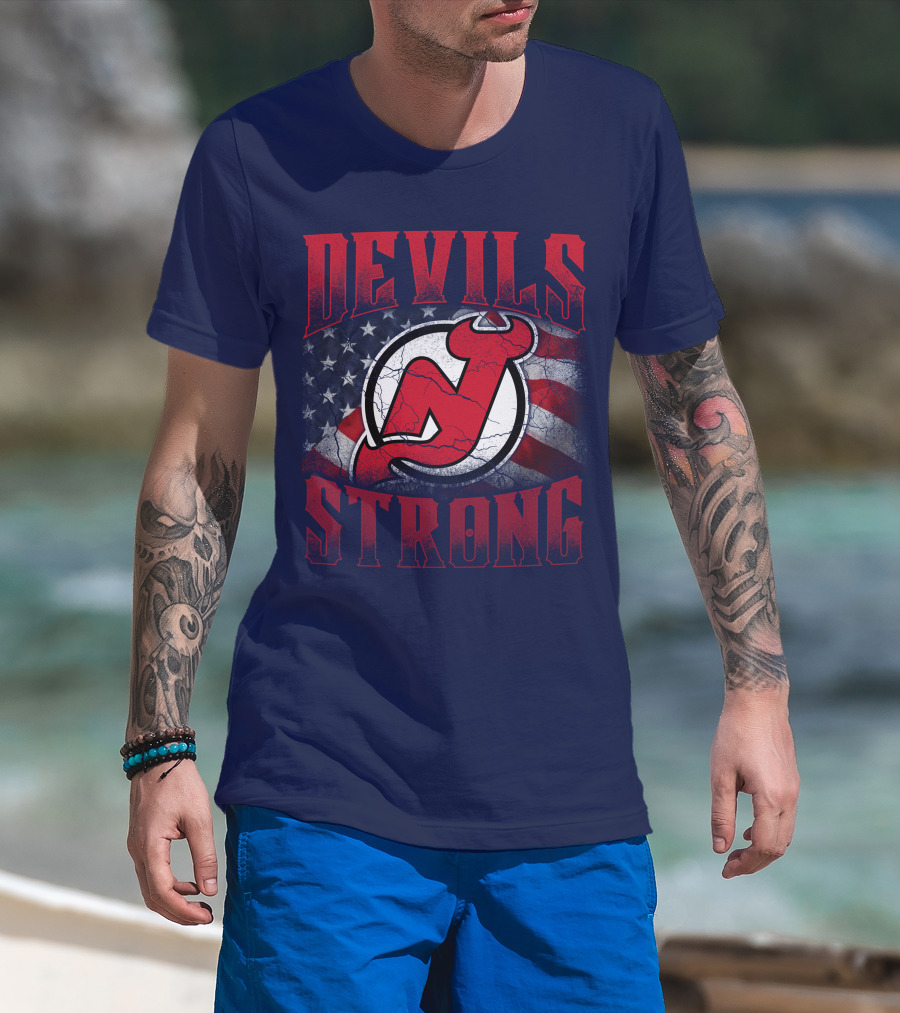New Jersey Devils Strong Usa Flag T-Shirt