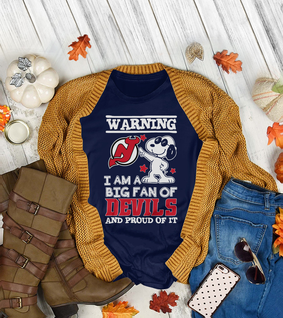 Warning New Jersey Devils Big Fan And Proud Of It T-Shirt