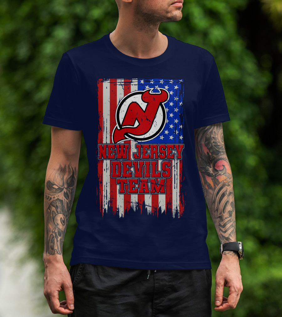 New Jersey Devils Team American Flag T-Shirt