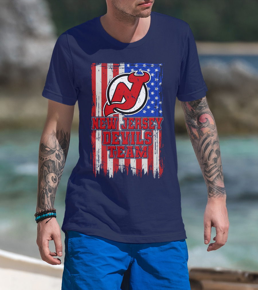 New Jersey Devils Team American Flag T-Shirt