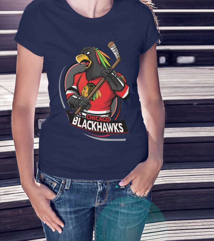 Chicago Blackhawks Hockey Logo Bird Mascot T-Shirt