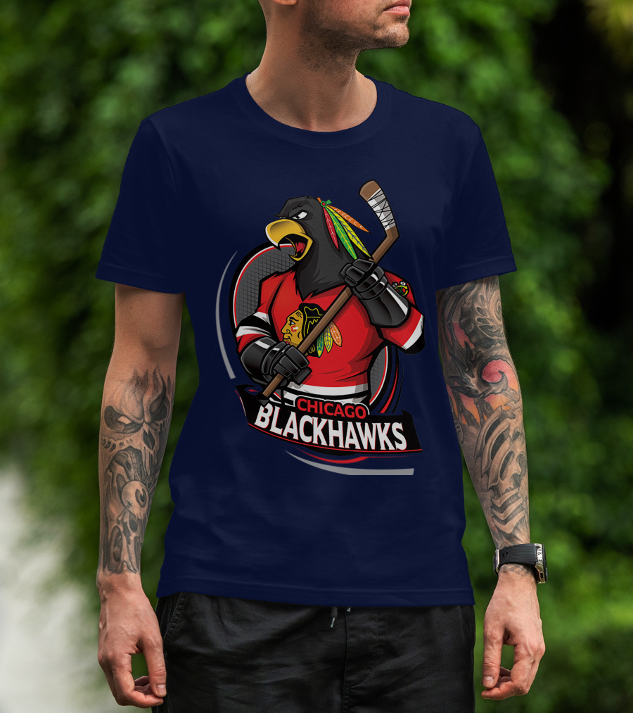 Chicago Blackhawks Hockey Logo Bird Mascot T-Shirt
