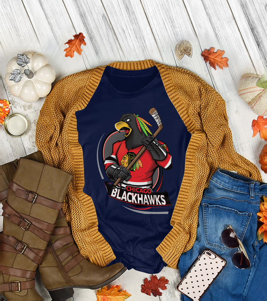 Chicago Blackhawks Hockey Logo Bird Mascot T-Shirt