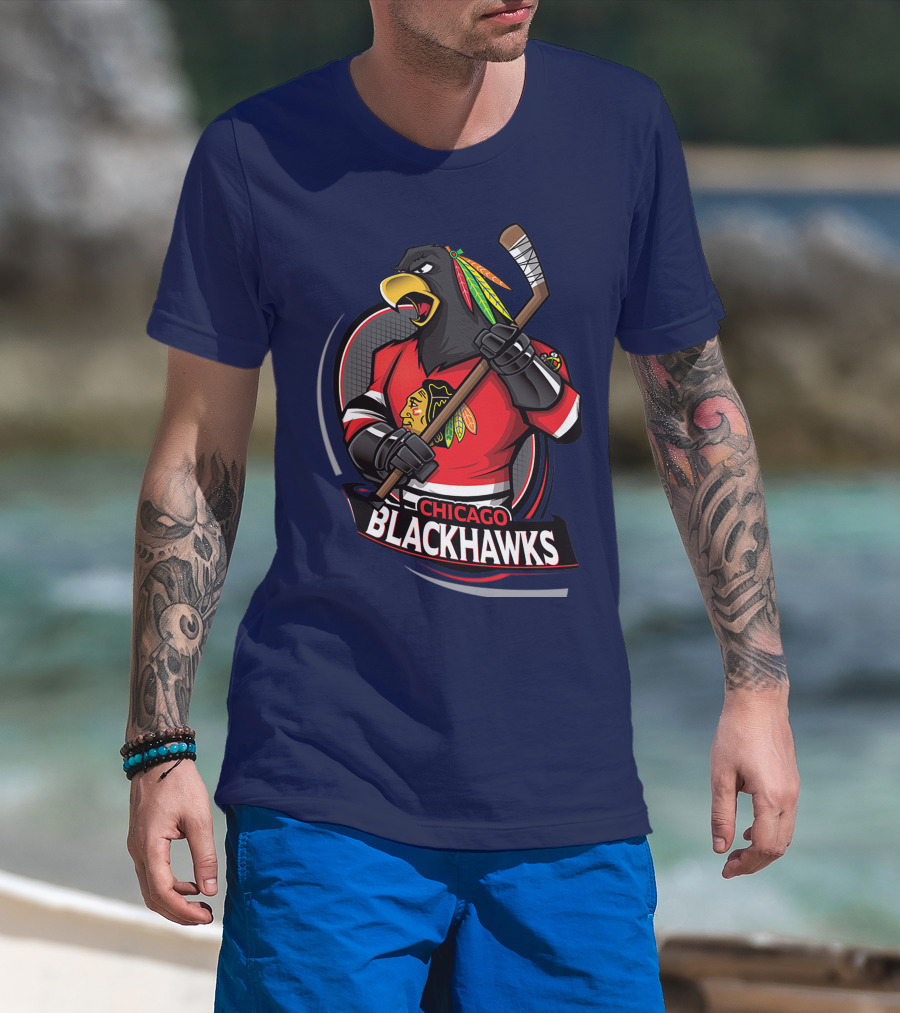 Chicago Blackhawks Hockey Logo Bird Mascot T-Shirt