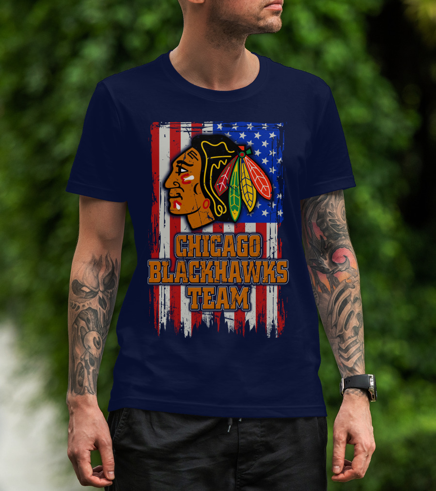 Chicago Blackhawks Team American Flag T-Shirt