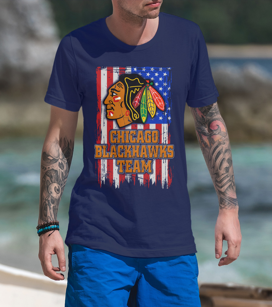 Chicago Blackhawks Team American Flag T-Shirt