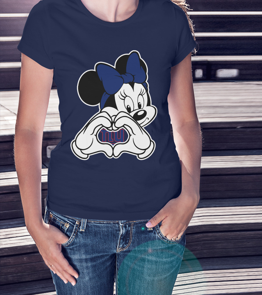 Minnie Mouse Heart Hands New York Giants Nfl Collaboration T-Shirt