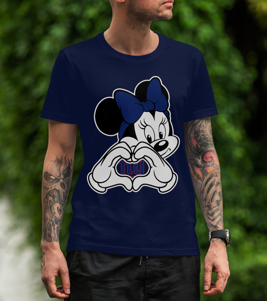 Minnie Mouse Heart Hands New York Giants Nfl Collaboration T-Shirt