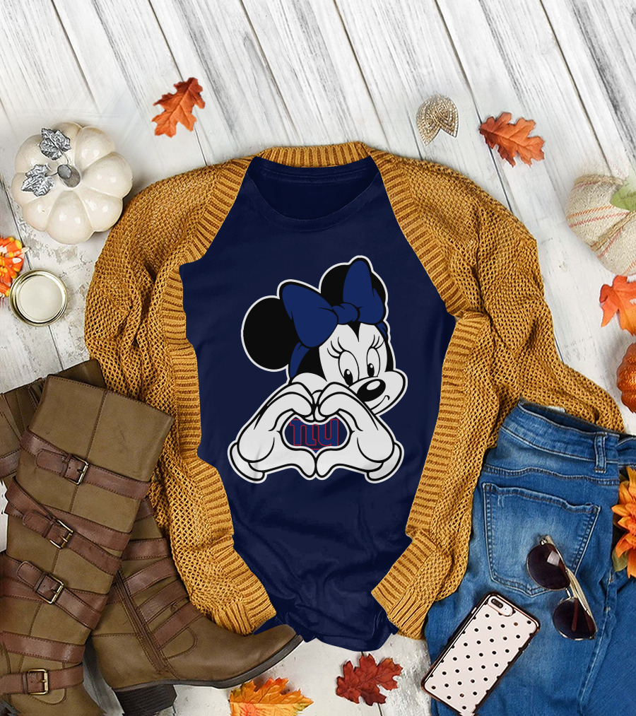 Minnie Mouse Heart Hands New York Giants Nfl Collaboration T-Shirt