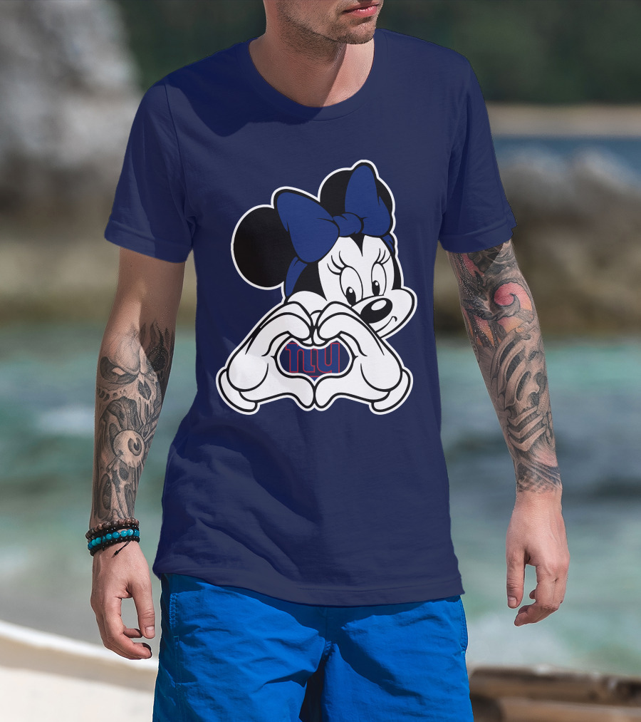Minnie Mouse Heart Hands New York Giants Nfl Collaboration T-Shirt