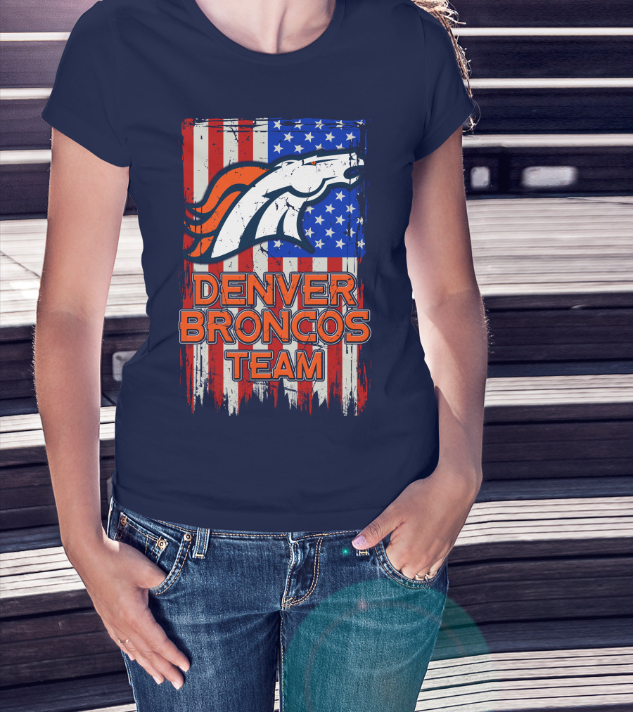 Denver Broncos Team American Flag T-Shirt