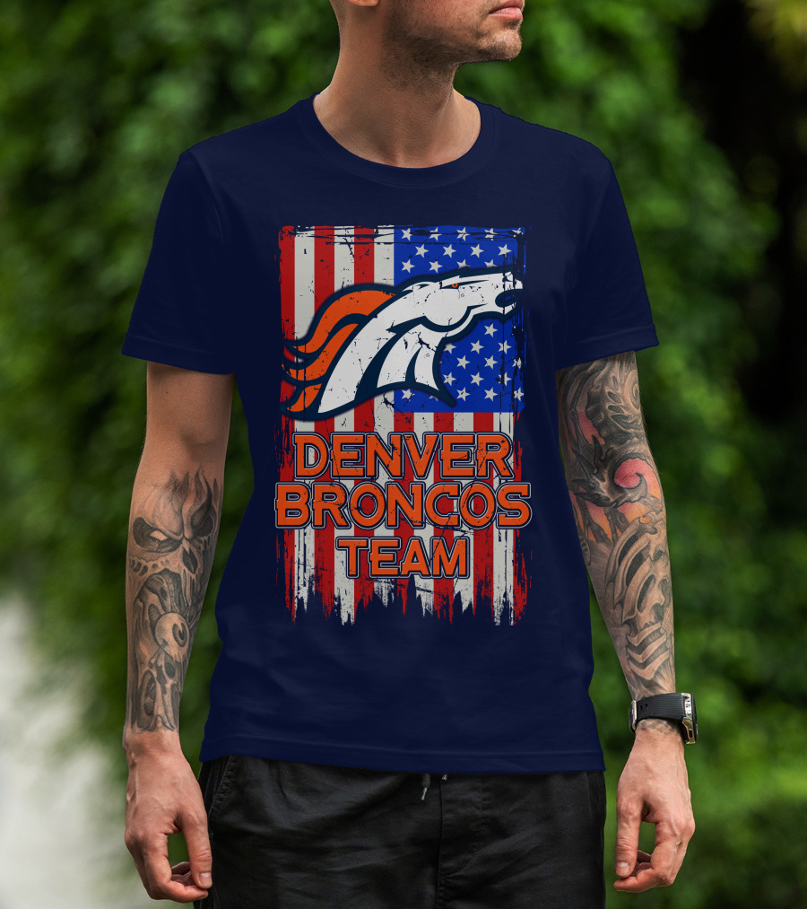 Denver Broncos Team American Flag T-Shirt
