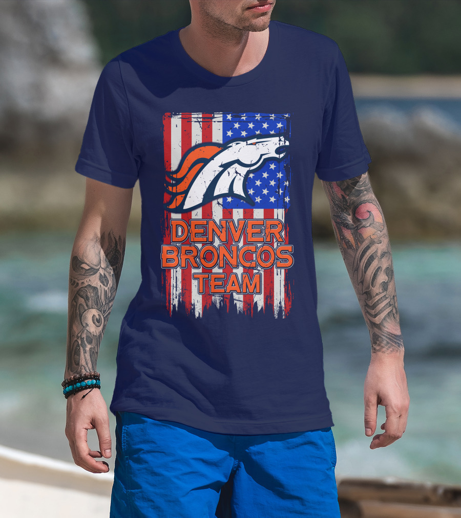 Denver Broncos Team American Flag T-Shirt