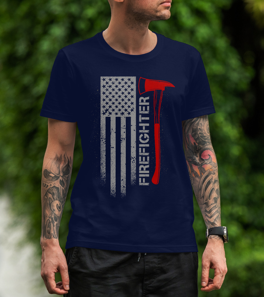 Firefighter American Flag Axe T-Shirt