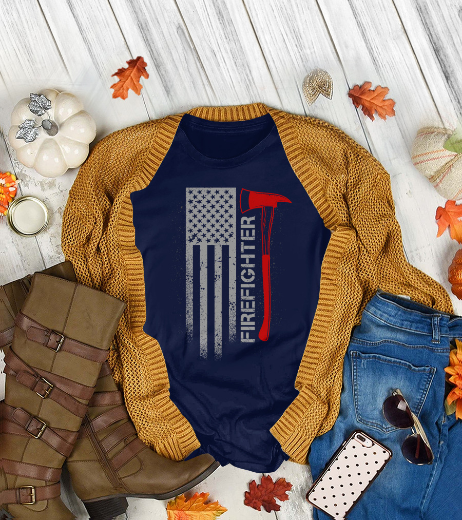 Firefighter American Flag Axe T-Shirt