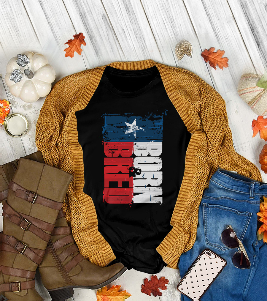 Born & Bred Texas Flag Star Grunge Style T-Shirt