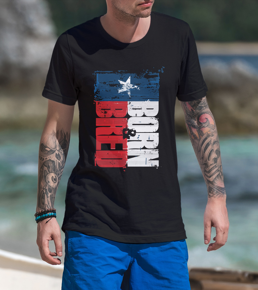 Born & Bred Texas Flag Star Grunge Style T-Shirt