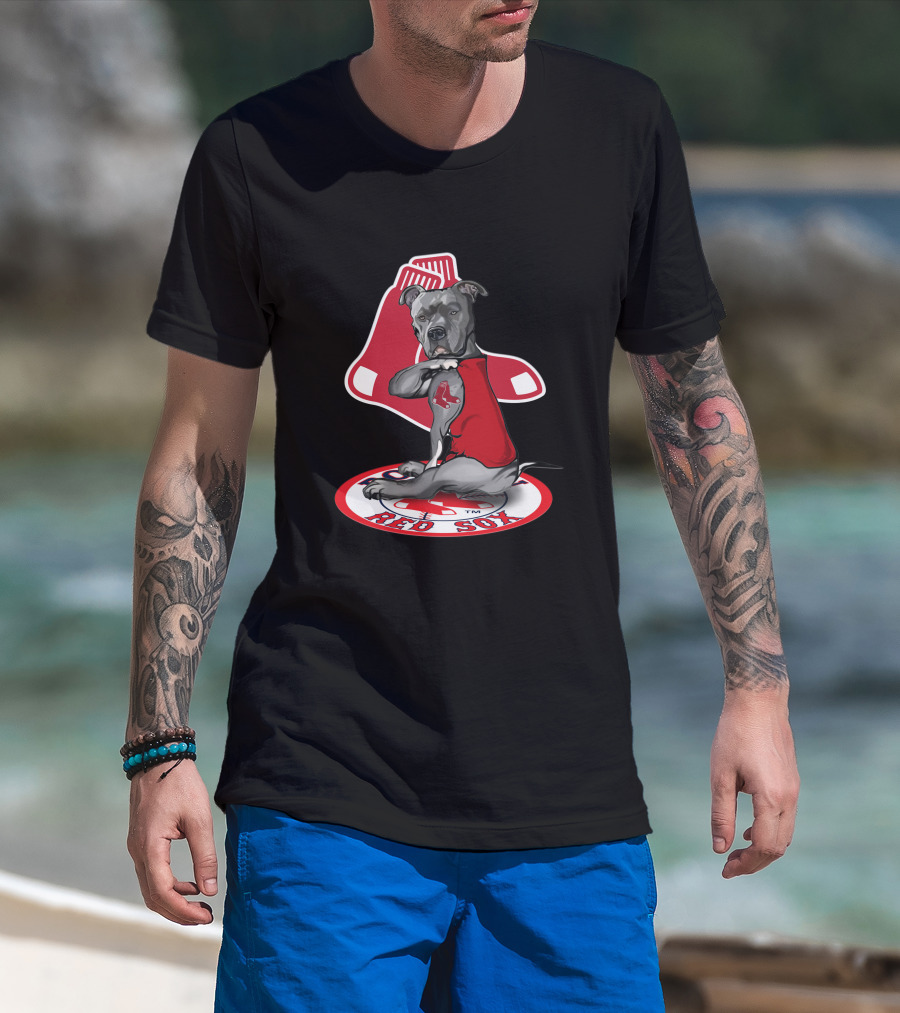 Boston Red Sox Dog Illustration With Team T-Shirt