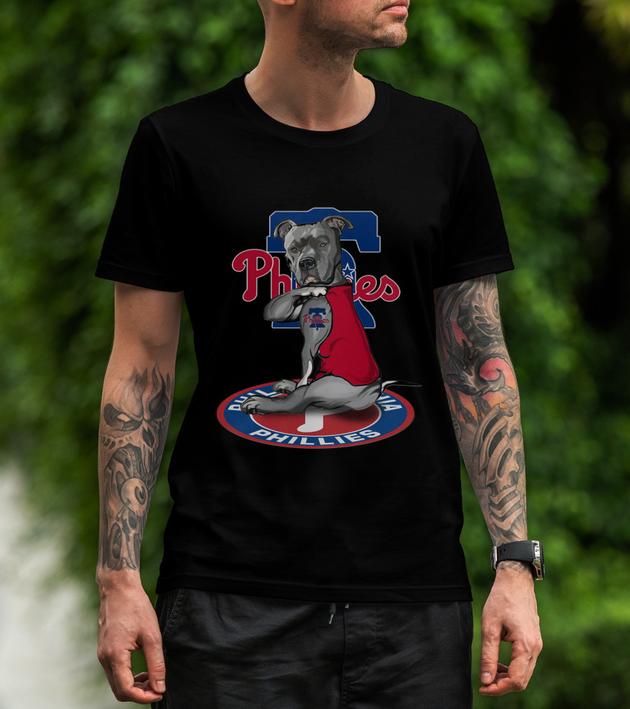 Philadelphia Phillies Dog In Red Shirt Sitting On T-Shirt