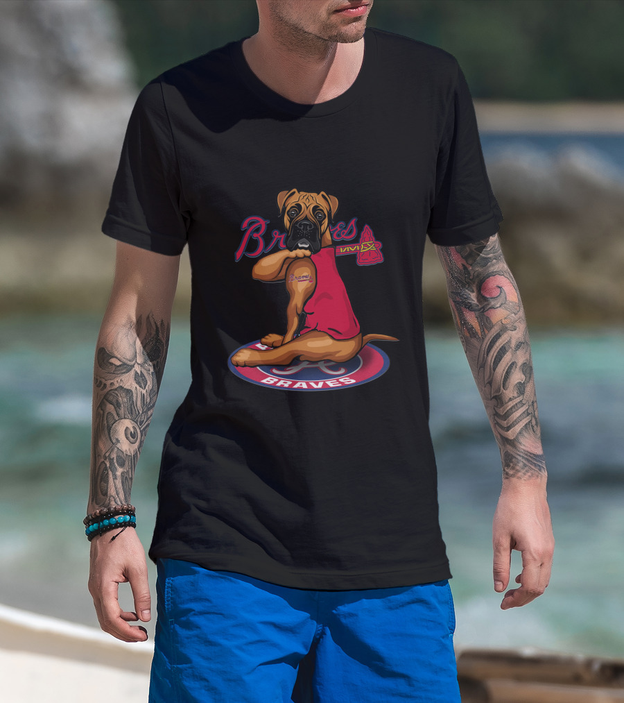 Braves Boxer Dog With Braves Tattoo And Tomahawk On Atlanta Braves T-Shirt