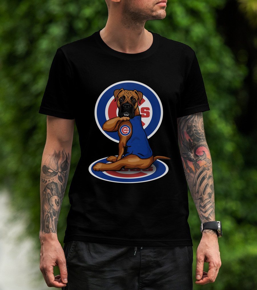 Chicago Cubs Boxer Dog With Logo Fan Gear T-Shirt