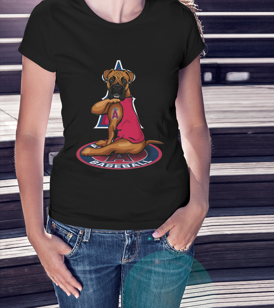 Los Angeles Angels Baseball Boxer Dog T-Shirt