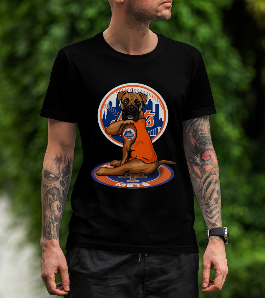New York Mets Boxer Dog Skyline Baseball 18 T-Shirt