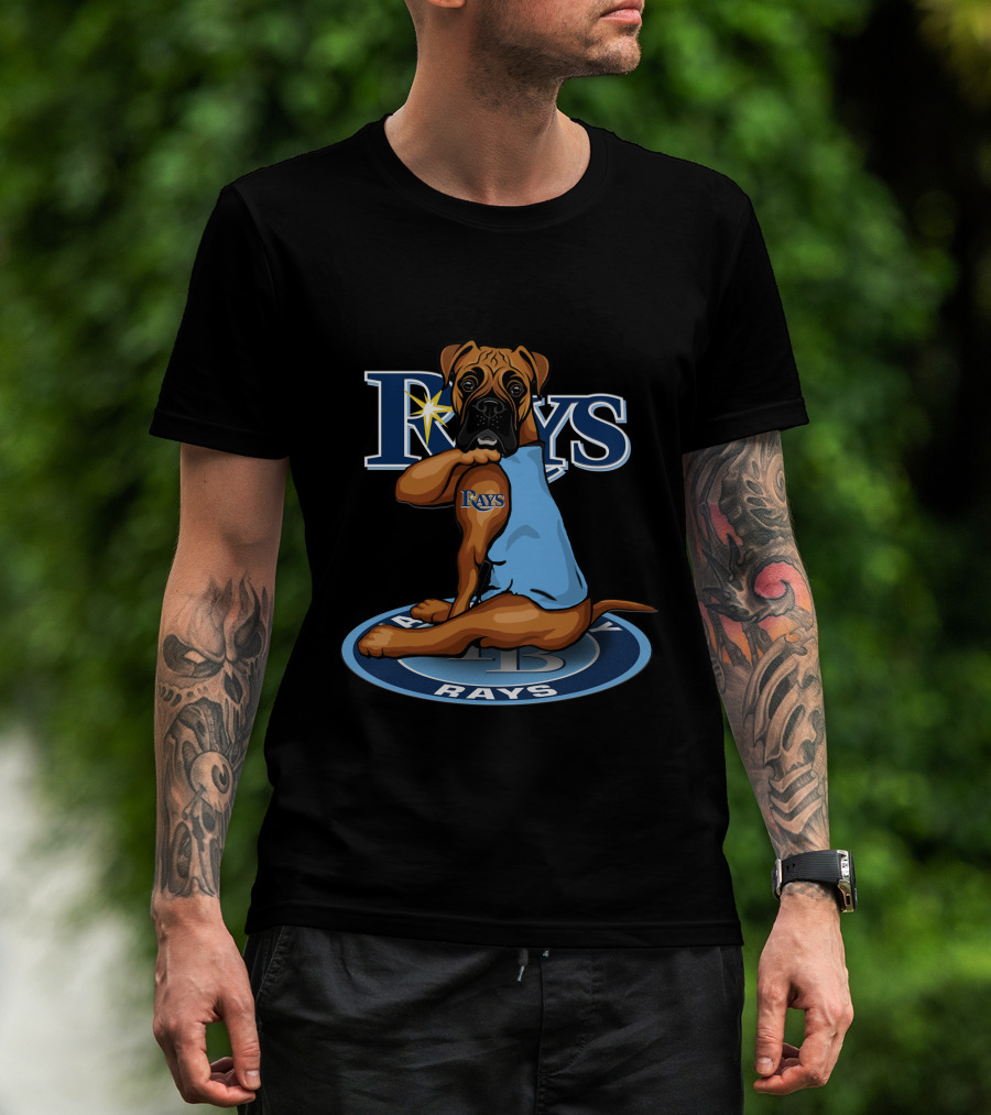 Rays Baseball Dog With Tampa Bay Logo And Blue Jersey T-Shirt