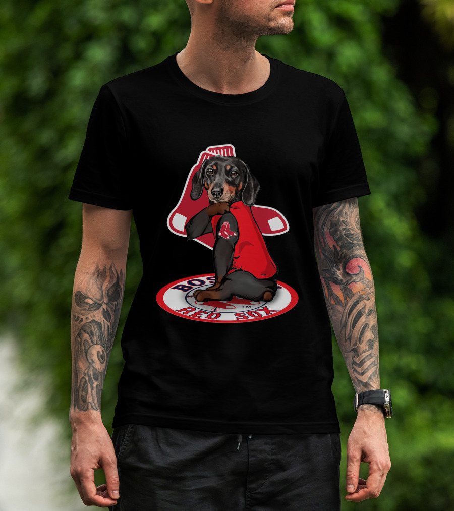 Boston Red Sox Dachshund Sitting On Logo Sox Shirt T-Shirt
