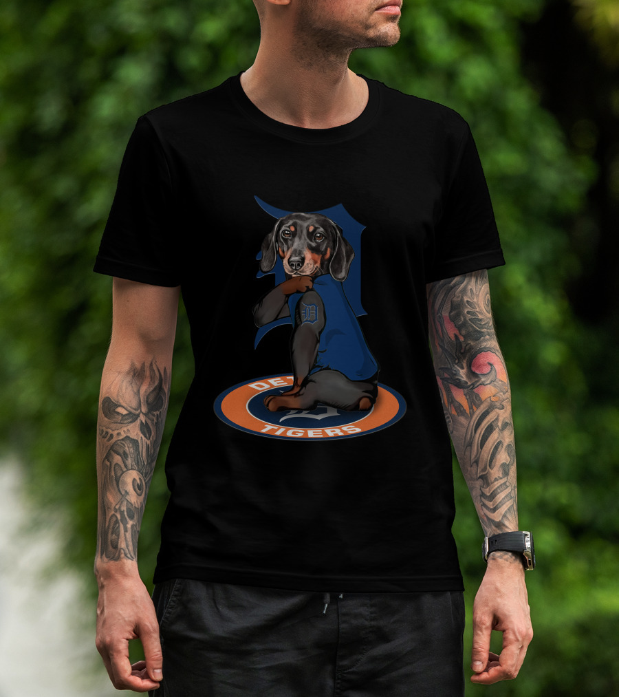 Detroit Tigers Dachshund In Team Logo Attire T-Shirt