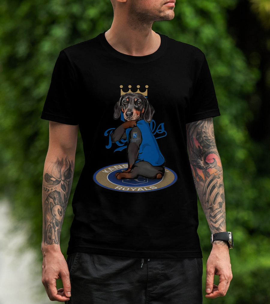 Kansas City Royals Dachshund With Crown And Jersey T-Shirt