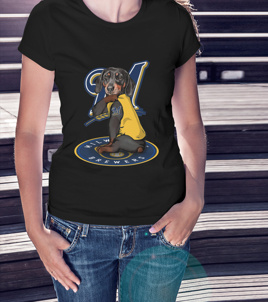 Milwaukee Brewers 94 Dachshund Baseball Player T-Shirt