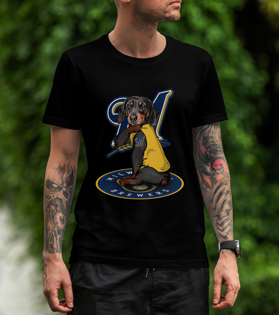 Milwaukee Brewers 94 Dachshund Baseball Player T-Shirt