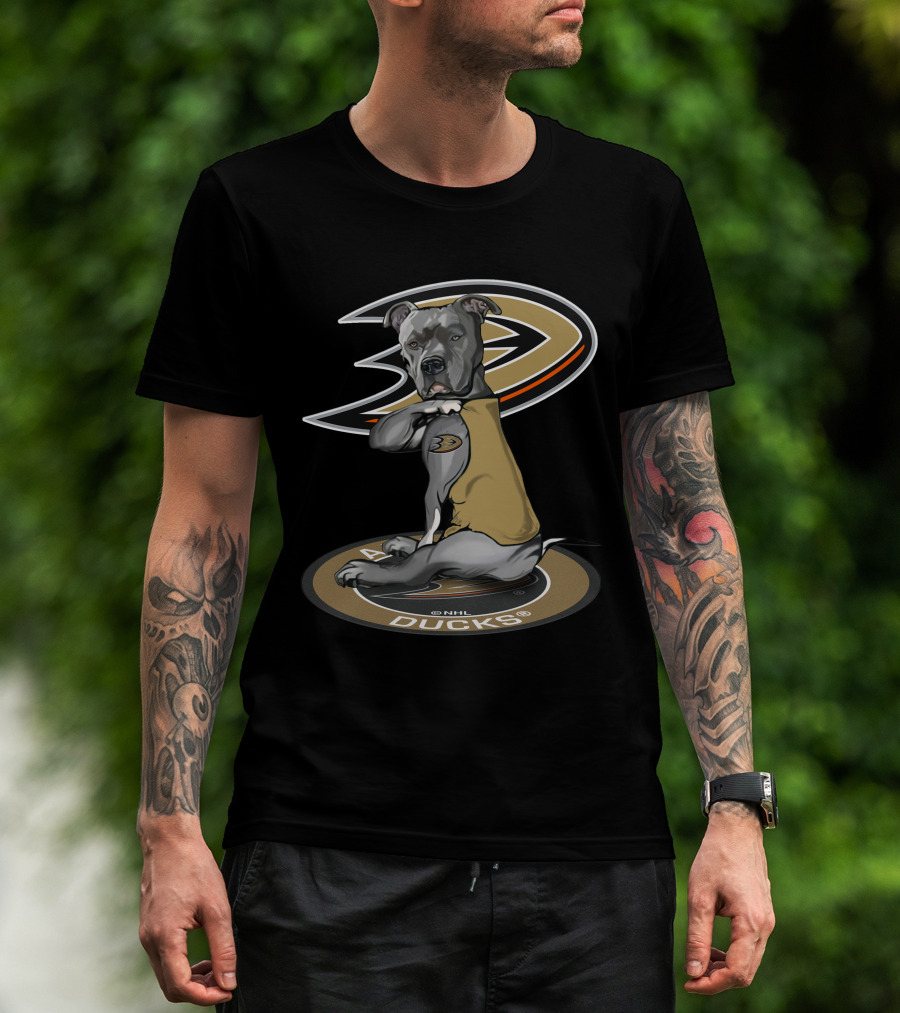 Anaheim Ducks Nhl Logo With Dog Wearing Jersey T-Shirt