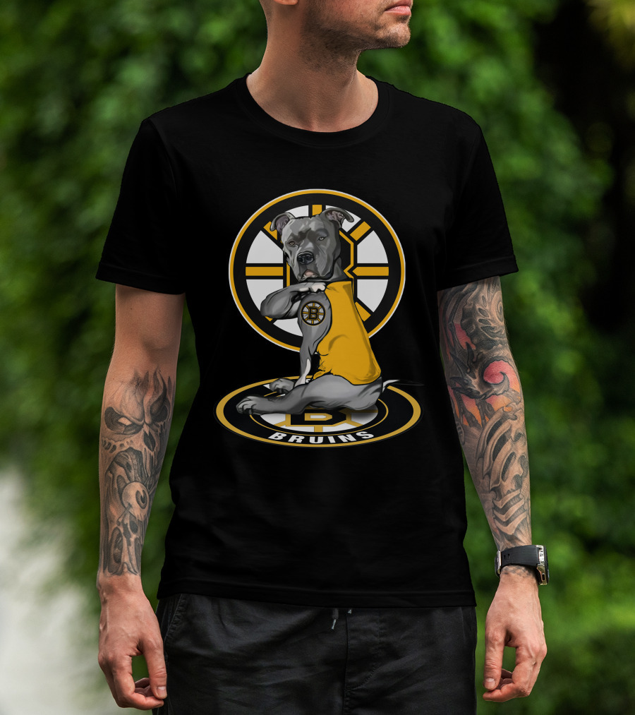 Boston Bruins Dog With Yellow Jersey And Hockey T-Shirt
