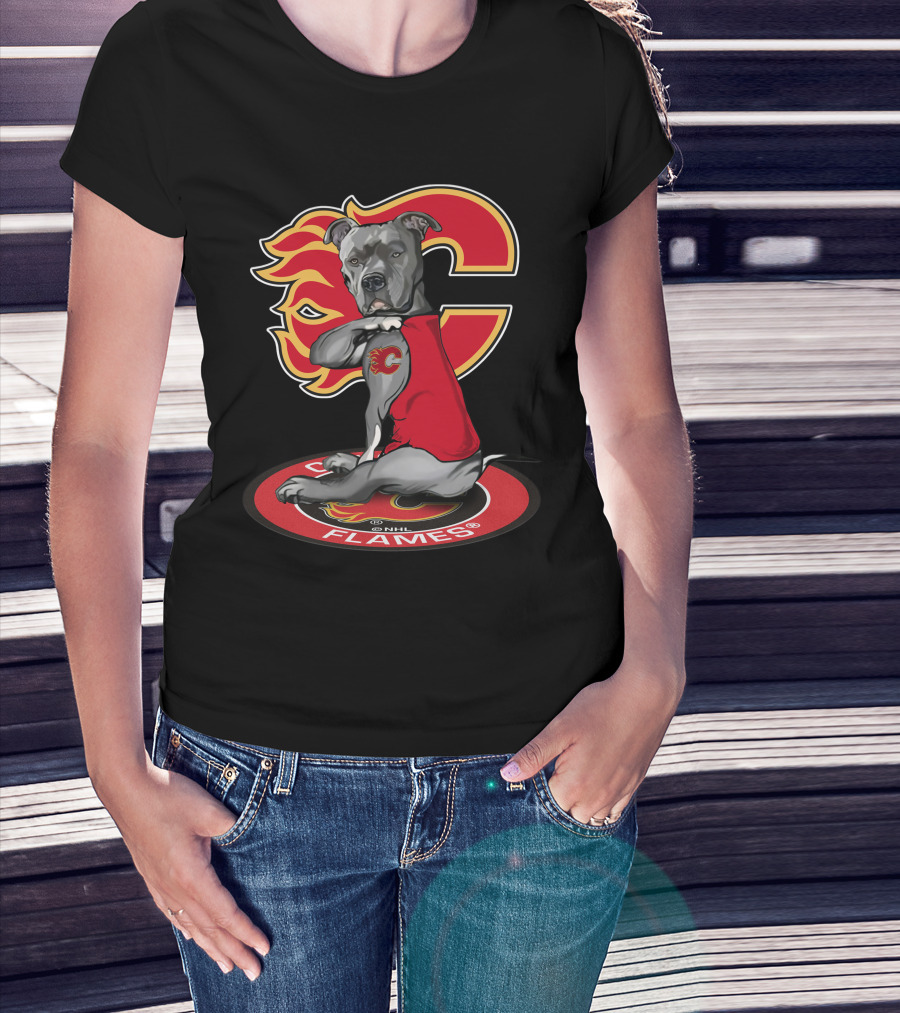Calgary Flames Dog Logo Nhl T-Shirt