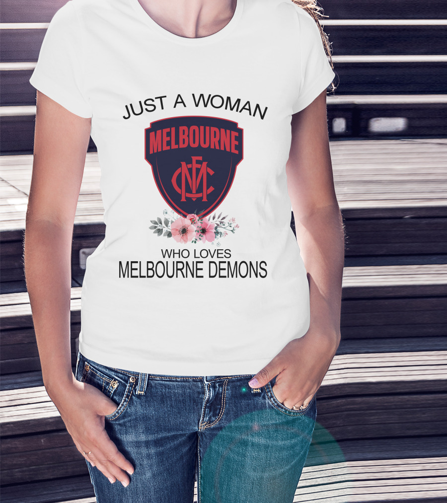 Just A Woman Who Loves Melbourne Demons Melbourne Cfc Logo Flower Decor T-Shirt