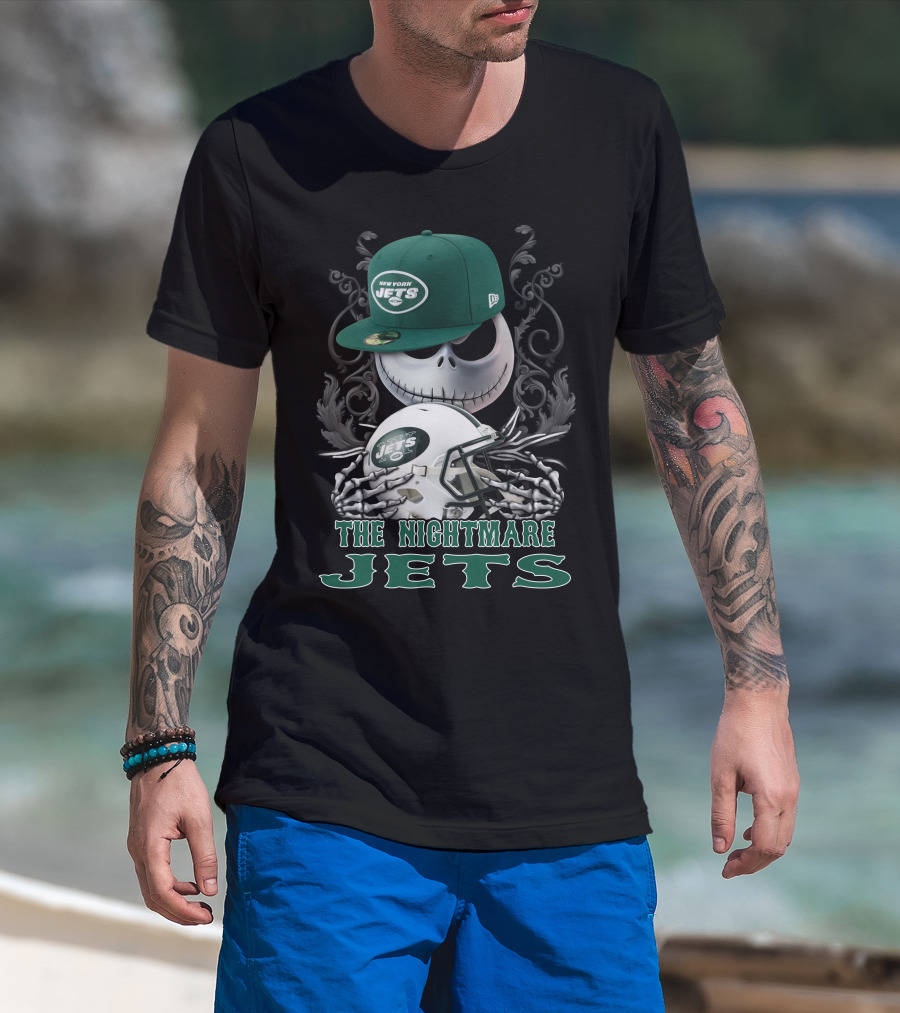 New York Jets The Nightmare Skellington Helmet T-Shirt