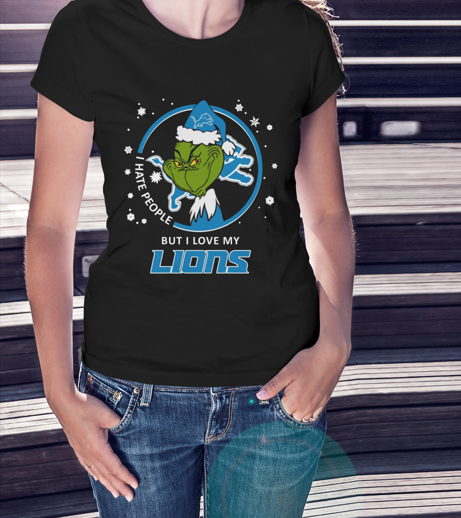 I Hate People But I Love My Lions Detroit Lions Grinch Christmas T-Shirt